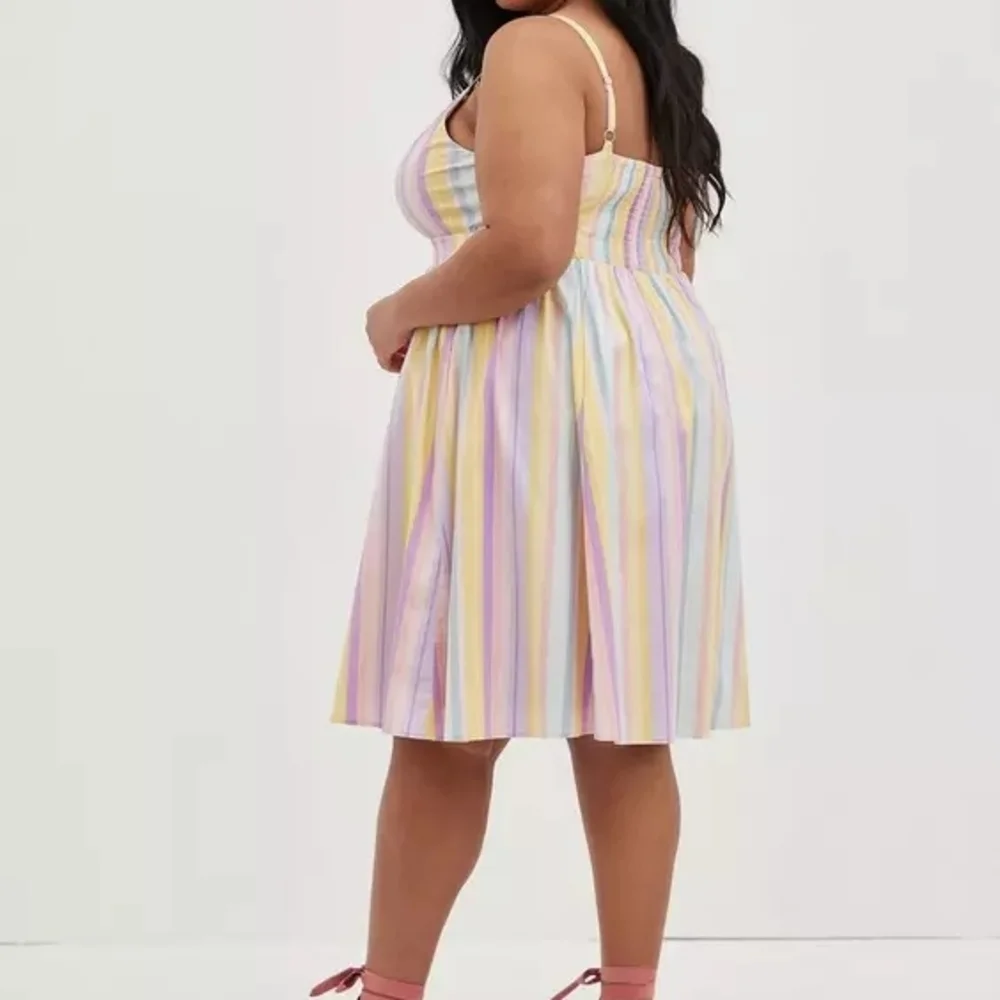 Torrid Pastel Stripe Poplin Tie-Front Mini Skater Dress | Size 2 - Picture 5 of 6